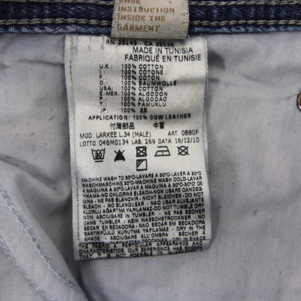 Diesel Larkee Jeans Mens 34x34 Blue Regular Straight Button Fly Distressed - Picture 13 of 13
